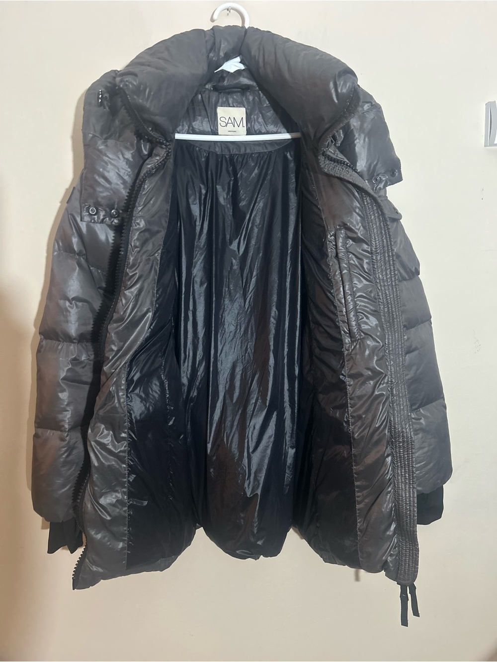 SAM. New York Soho Belted Down Puffer Jacket Metallic Gray/Gunmetal - Picture 9 of 10